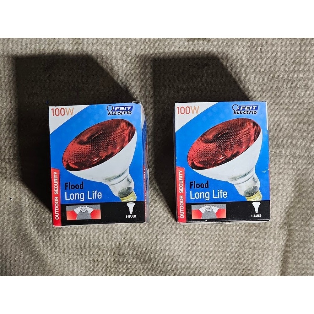 Feit Electric 100W Red Flood‎ Light Bulb BR38 Outdoor Security 120V 2-Pack
